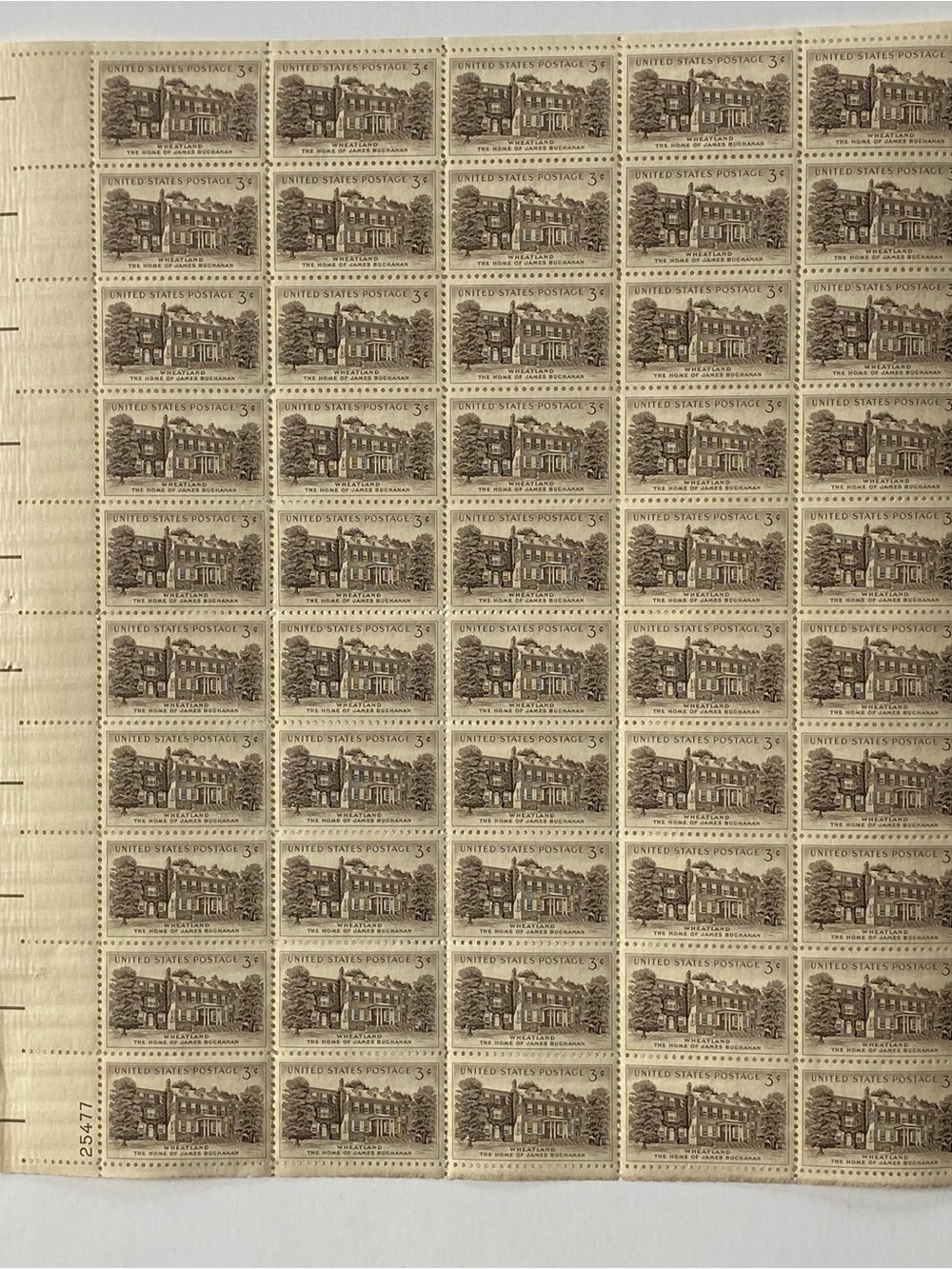 United States 3 Cents Wheatland James Buchanan Postage Stamps 1081 Full Sheet